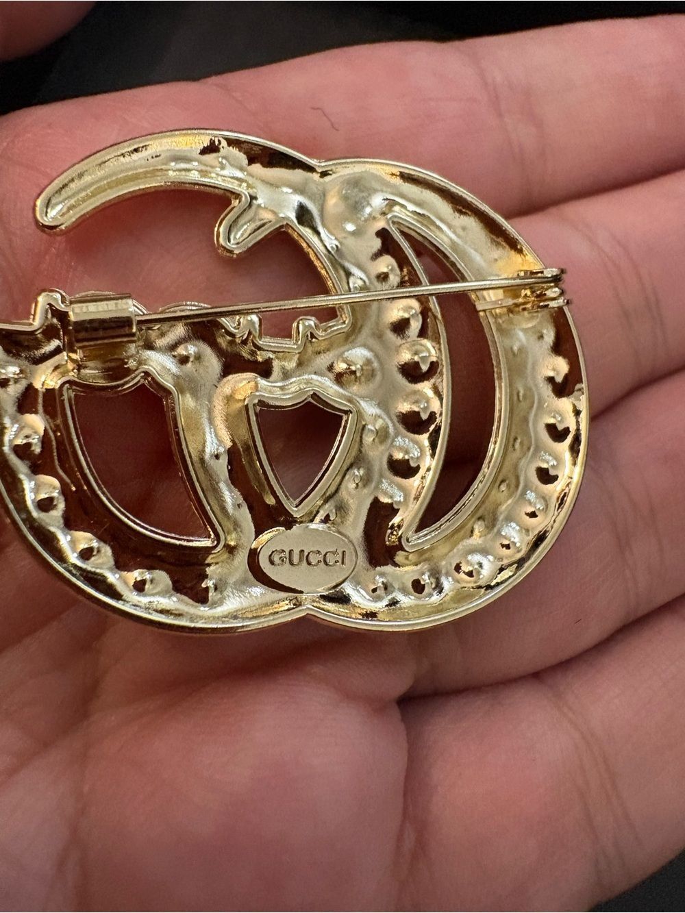 New with box Gucci Gold tone Crystal Double G Brooch - Picture 7 of 7